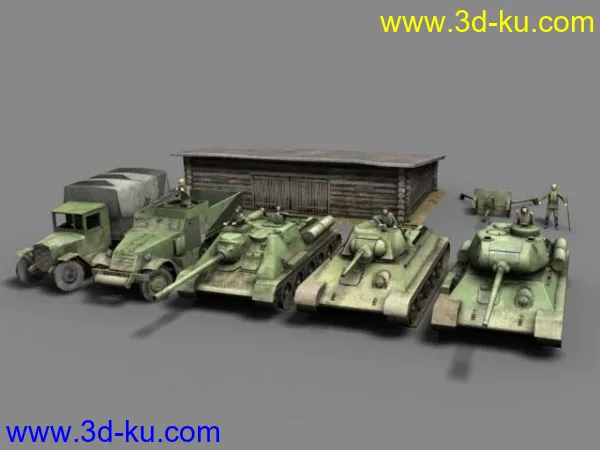 苏军T34-76T34-85SU-85M3A1卡车反坦克炮房屋模型的图片1