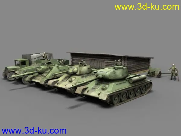 苏军T34-76T34-85SU-85M3A1卡车反坦克炮房屋模型的图片2