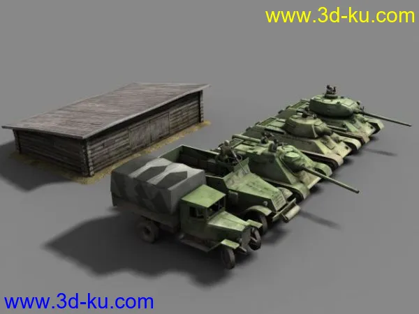 苏军T34-76T34-85SU-85M3A1卡车反坦克炮房屋模型的图片3