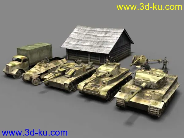 德军3号突击炮4号战车虎式SK251卡车反坦克炮房屋模型的图片1