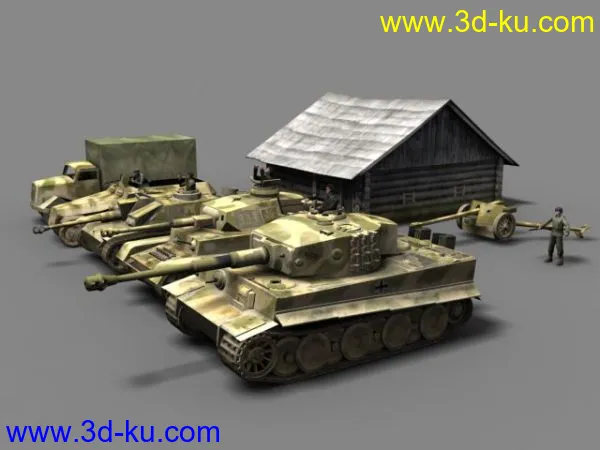 德军3号突击炮4号战车虎式SK251卡车反坦克炮房屋模型的图片2
