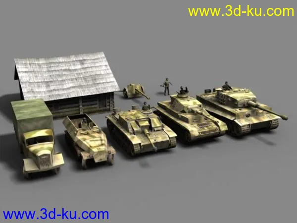 德军3号突击炮4号战车虎式SK251卡车反坦克炮房屋模型的图片3