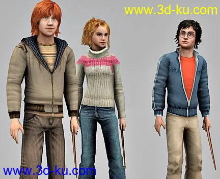Harry Potter, Harmione Granger, Ron Weasley 3D Model哈利波特模型的图片1