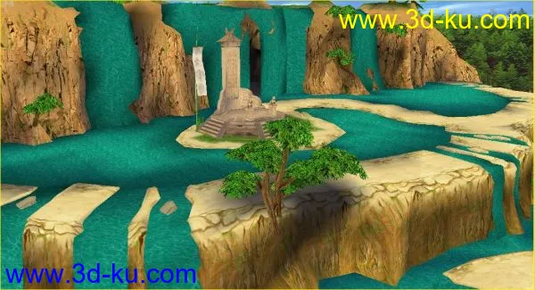 游戏低模古代场景的两个模型，有山有水有云（水带动画，云带动画）的图片1