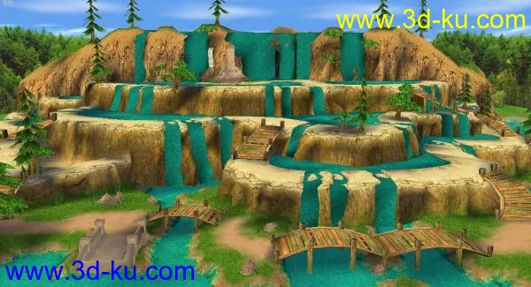 游戏低模古代场景的两个模型，有山有水有云（水带动画，云带动画）的图片2