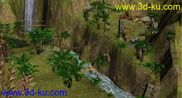 游戏低模天龙八部的一个海边场景模型，树，船，茅草屋，比较有特色的场景的图片3