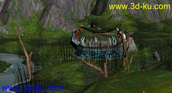 游戏低模天龙八部的一个门派场景模型，山，祭台，矿场，比较有特色的场景的图片2
