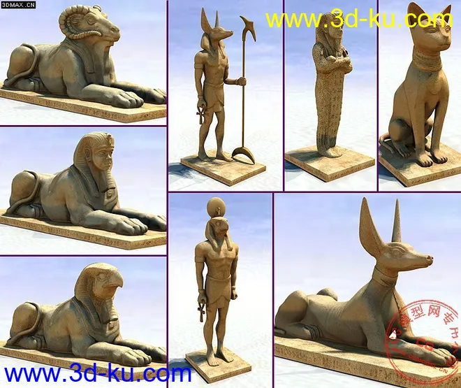 8个古埃及雕塑 带贴图模型的图片1