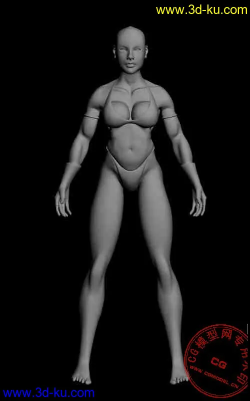 自己做的强壮女人素模（四边形，3000多个面）模型的图片3