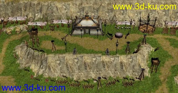 游戏低模天龙八部的蒙古场景模型，山，河，蒙古包，战车，瞭望台，比较有特色的场景的图片3