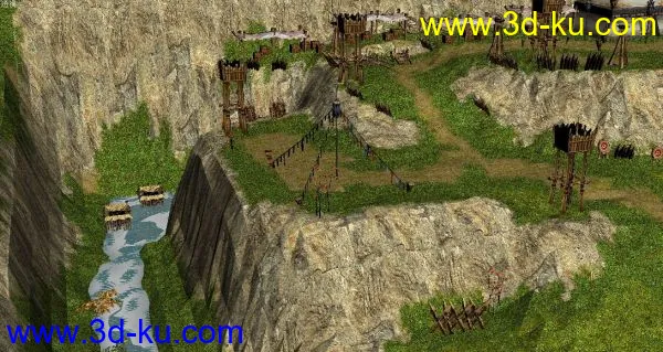 游戏低模天龙八部的蒙古场景模型，山，河，蒙古包，战车，瞭望台，比较有特色的场景的图片4