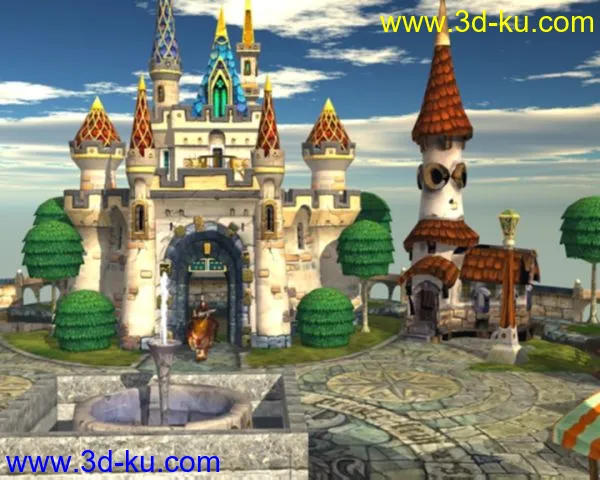 童话王国游戏场景（非视频）！人物、动物均有完整的贴图、骨骼绑定和动画！模型的图片1