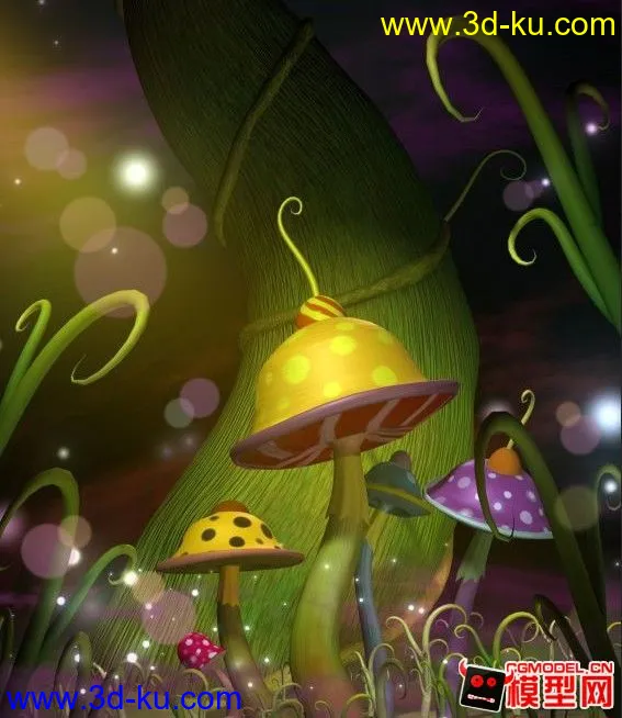 奇幻蘑菇+材质+贴图+灯光模型的图片1