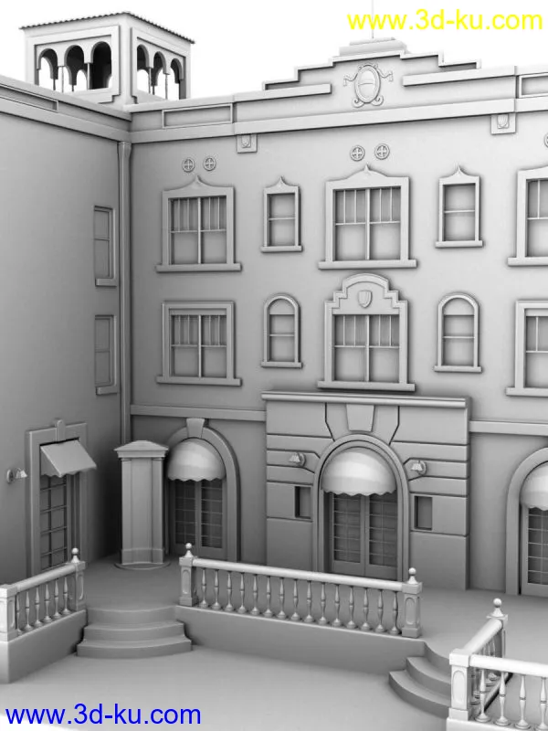 欧式咖啡厅建筑场景模型的图片1
