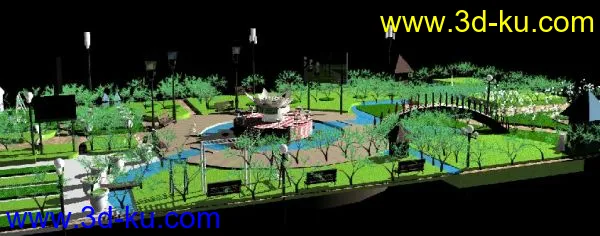 maya 中心公园场景图，已渲染好了模型的图片1
