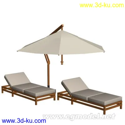 休闲躺椅及遮阳伞模型的图片1