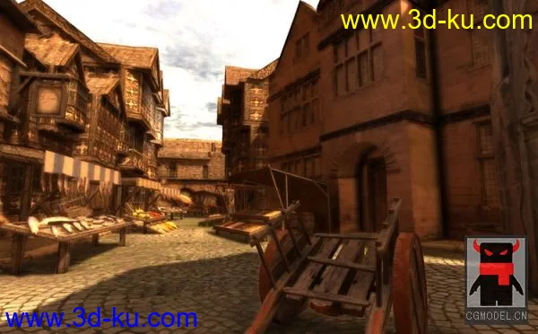 Medieval Market Place中世纪小镇市场模型的图片1