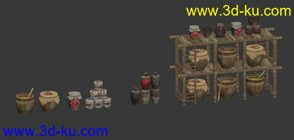 剑灵酒窖场景模型 酒钢 酒坛模型道具的图片1