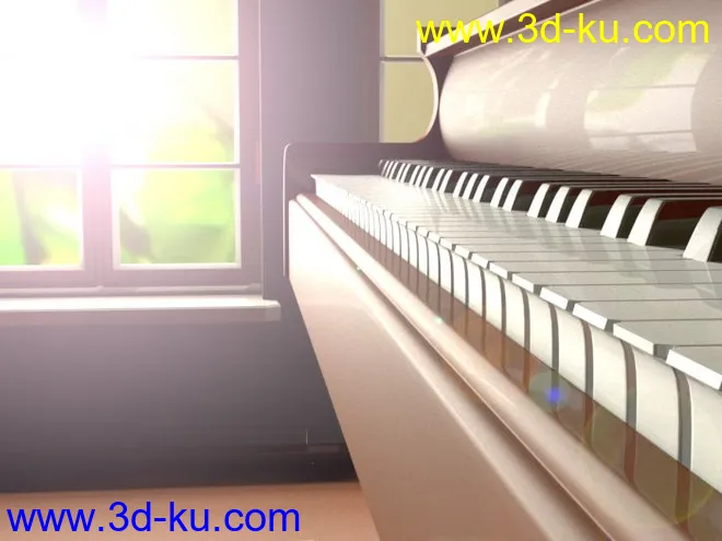 钢琴，maya渲染，mia材质球，唯美，棕红色，带室内场景模型的图片1