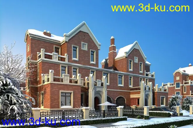 雪景场景完整欧式建筑模型的图片1