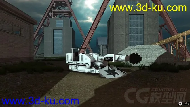 工业工厂城市场景部件系列6 厂房 车间 铲车 钻机车 码头 沙厂模型的图片5