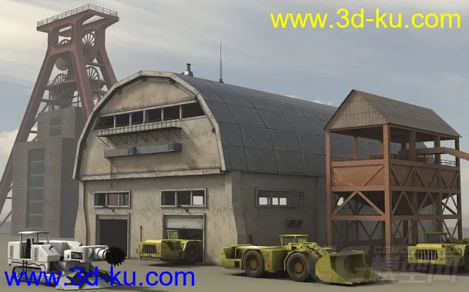工业工厂城市场景部件系列6 厂房 车间 铲车 钻机车 码头 沙厂模型的图片14