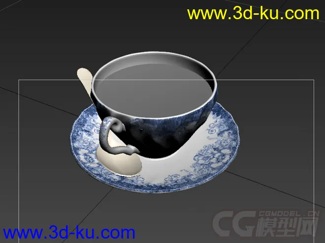 茶杯和碟子的青花瓷写实模型的图片3