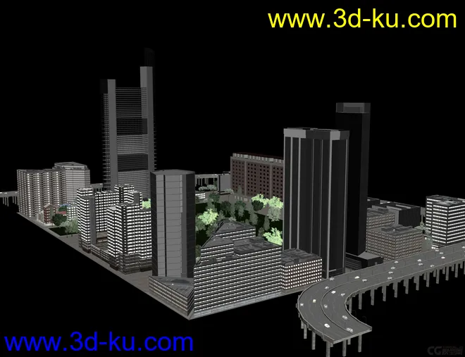 城市建筑场景模型，城市规划，公路道路交通，楼房，办公楼，别墅，树木的图片1
