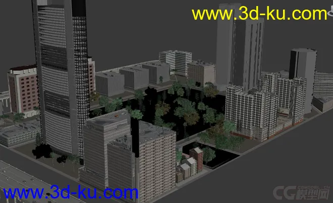城市建筑场景模型，城市规划，公路道路交通，楼房，办公楼，别墅，树木的图片3