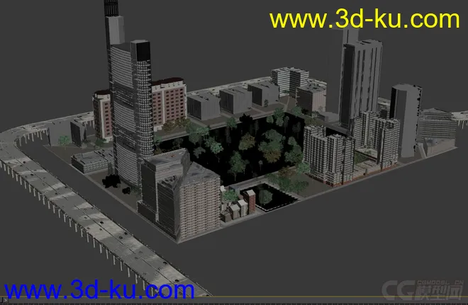 城市建筑场景模型，城市规划，公路道路交通，楼房，办公楼，别墅，树木的图片7