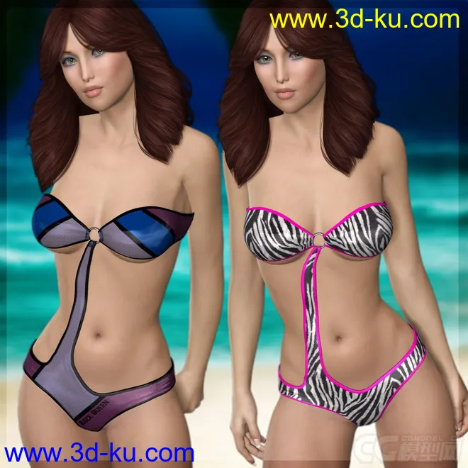 DAZ3D & Poser ~ Slim-Fit Monokini Bundle for V4模型的图片5
