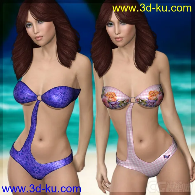 DAZ3D & Poser ~ Slim-Fit Monokini Bundle for V4模型的图片6