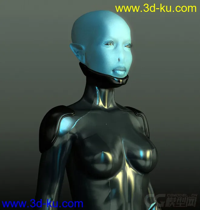 Blue Alien Woman Rig 3DMax with textures模型的图片1