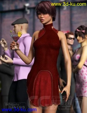 Daz3d Poser Laced-back Party Dress模型的图片2