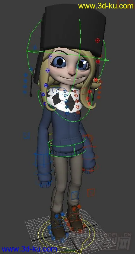 Hatted Cute little cartoon girl rig with textures模型的图片2