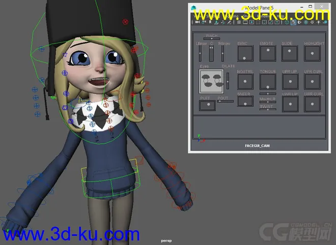 Hatted Cute little cartoon girl rig with textures模型的图片5