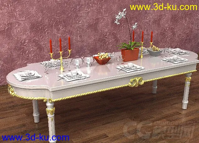 欧洲风格高档餐桌 及装饰品齐全模型的图片1