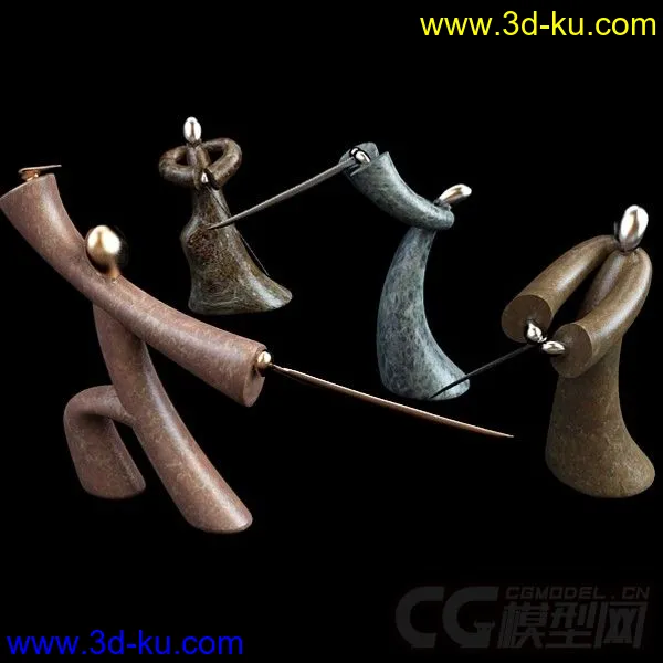 古代人物练剑泥塑模型的图片1