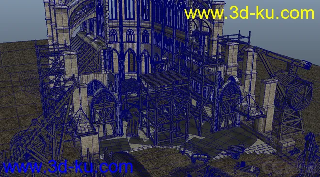 经典建筑——西方古建教堂 废墟 维修场景 欧式维修建筑 中世纪维修设施模型的图片6