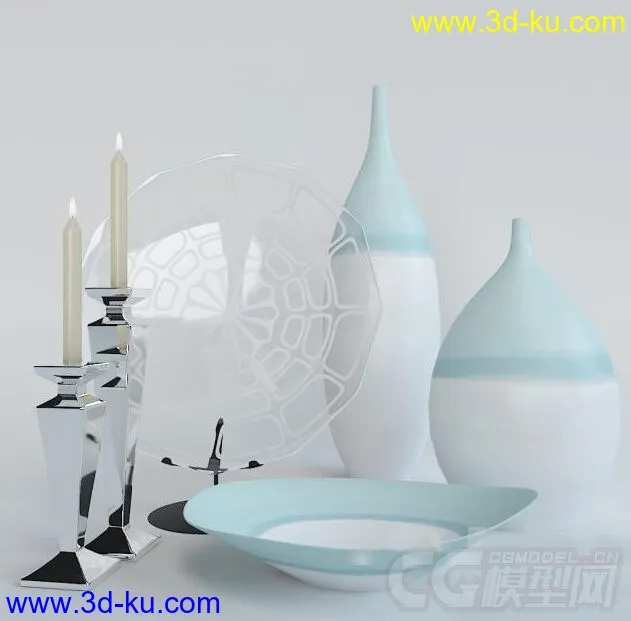 桌面装饰品 蜡烛 大肚圆底花瓶 瓷碗模型的图片1