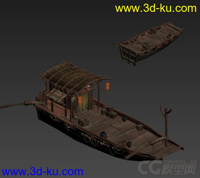 写实木船，码头上的船，小舟模型的图片1