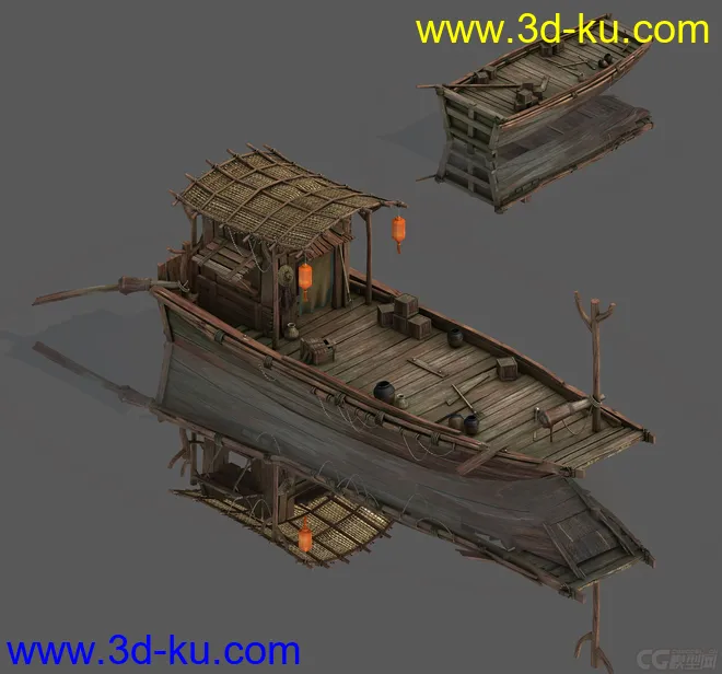 写实木船，码头上的船，小舟模型的图片2