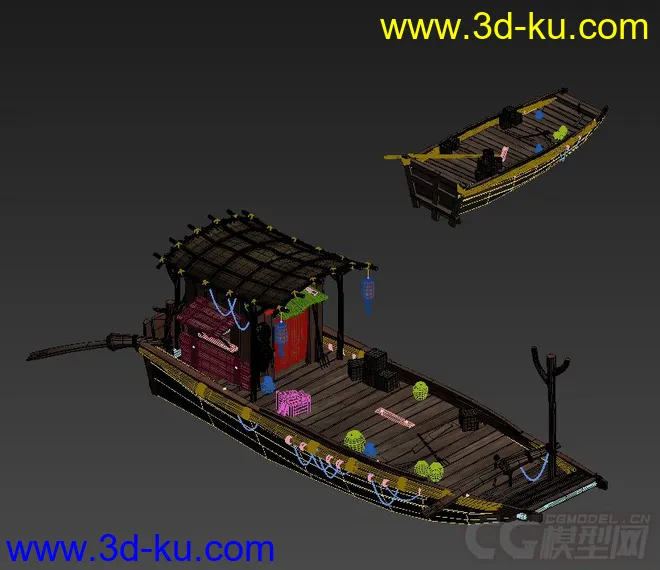 写实木船，码头上的船，小舟模型的图片3