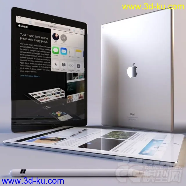 苹果平板电脑iPad Pro和触控笔苹果铅笔模型的图片1