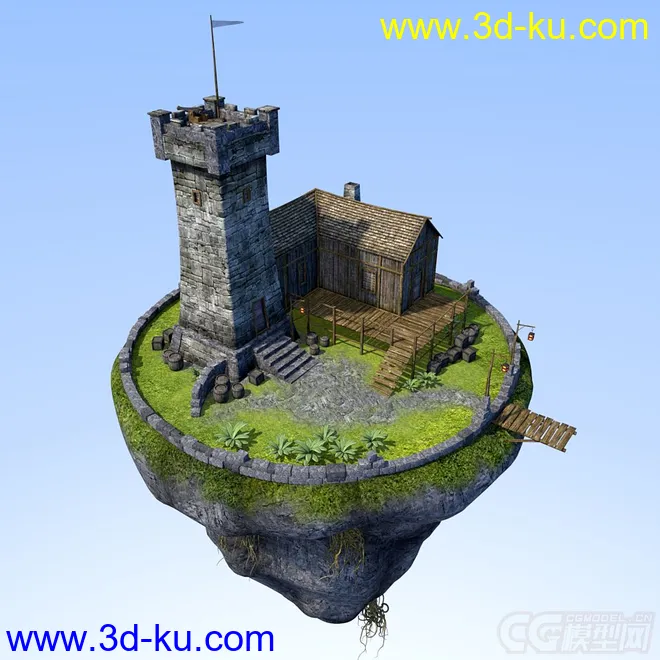 科幻系列——空中堡垒 科幻空中城堡 空中防御塔 天上巡逻站 空中小村庄模型的图片1