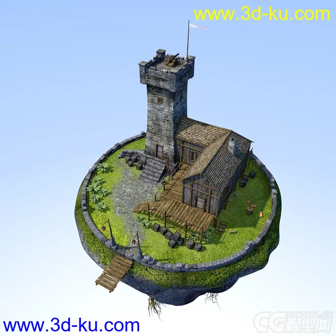 科幻系列——空中堡垒 科幻空中城堡 空中防御塔 天上巡逻站 空中小村庄模型的图片3