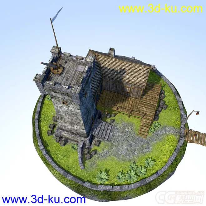 科幻系列——空中堡垒 科幻空中城堡 空中防御塔 天上巡逻站 空中小村庄模型的图片4
