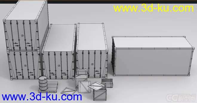 集装箱 油桶 木箱 木板 货轮道具 写实集装箱模型的图片4