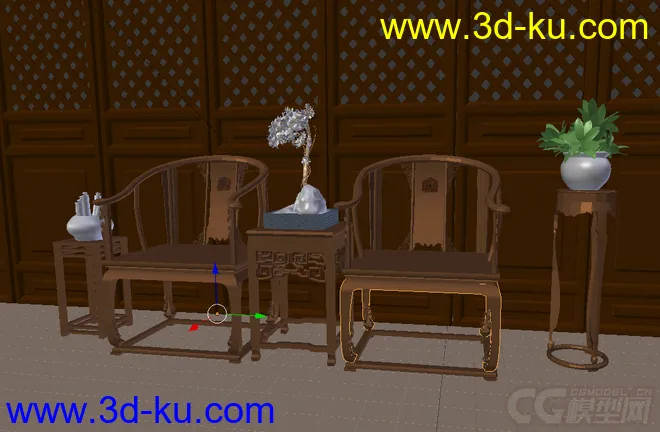 古风场景 茶几 桌椅模型的图片2