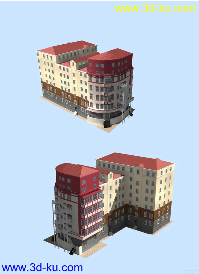 青年旅舍，建筑楼房模型-001的图片1